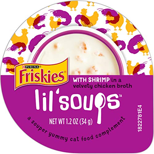 Book Cover Purina Friskies Natural, Grain Free Wet Cat Food Complement, Lil' Soups With Shrimp in Chicken Broth - (8) 1.2 oz. Cups