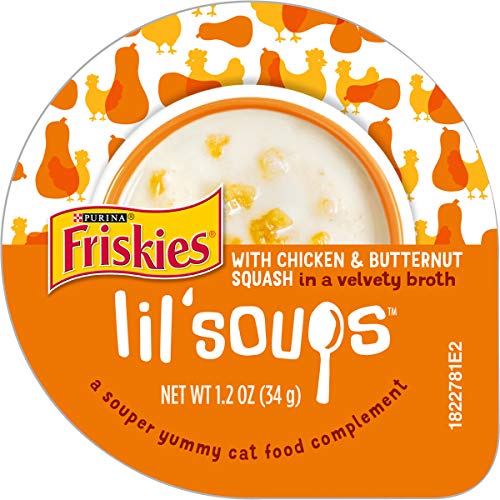 Book Cover Purina Friskies Natural, Grain Free Wet Cat Complement, Lil' Soups With Chicken & Butternut Squash in Broth - (8) 1.2 oz. Cups