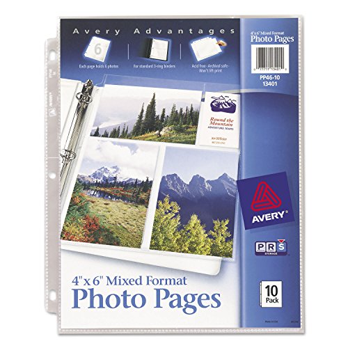 Book Cover Avery Products - Avery - Photo Pages for Six 4 x 6 Mixed Format Photos, 3-Hole Punched, 10/Pack - Sold As 1 Pack - Heavy-gauge, clear polypropylene sheets. - Acid-free. - Archival-quality, won't lift print. - Three-hole punched. -