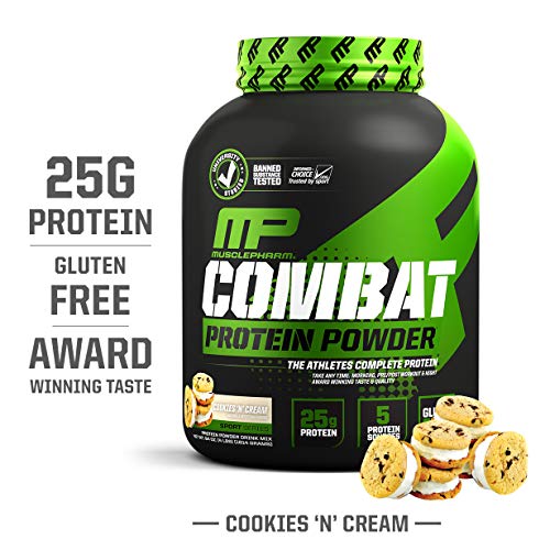Book Cover MusclePharm Combat Protein Powder, Essential Whey Protein Powder, Isolate Whey Protein, Casein and Egg Protein with BCAAs and Glutamine for Recovery, Cookies 'N' Cream, 4-Pound, 52 Servings