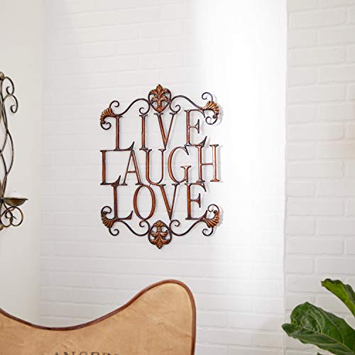 Book Cover Deco 79 Metal Sign Live Love Laugh Wall Decor with Scrollwork, 21