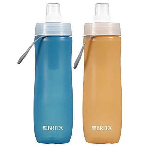 Book Cover Brita 20 Ounce Sport Water Bottle with 2 Filters - BPA Free - Twin Pack, Blue and Orange