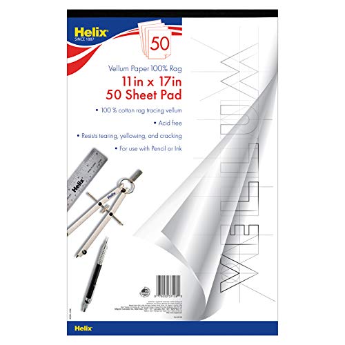 Book Cover Helix Vellum Paper Pad for Art Sketching and Tracing, White Translucent, 100% Rag, 11 x 17 Inches, 50 Sheets (37106)