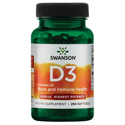 Book Cover Swanson Vitamin D-3 5000 IU Bone Health Immune Support Healthy Muscle Function D3 Supplement (cholecalciferol) 125 mcg 250 Softgels Count