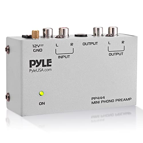 Book Cover Pyle Phono Turntable Preamp - Mini Electronic Audio Stereo Phonograph Preamplifier with RCA Input, RCA Output & Low Noise Operation Powered by 12 Volt DC Adapter (PP444),Gray