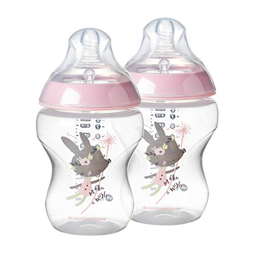 Book Cover Tommee Tippee Closer to Nature Baby Bottle Decorated Pink, Anti-Colic Valve, Breast-Like Nipple, Slow Flow, BPA-Free - 0+ Months, 9 Ounce, 2 Count (Design May Vary) (522522)