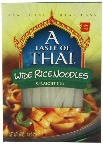 Book Cover A Taste of Thai Wide Rice Noodles - 16oz Pack of 6 | Use in Stir-fries Soups & Stews | Great Side Dish or Vegan Meal | Gluten-free | No Preservatives | No Trans Fats | No MSG