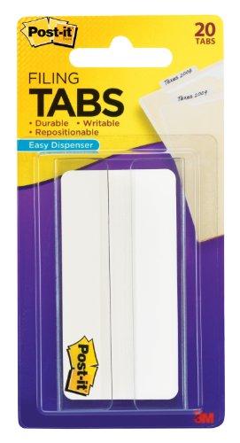 Book Cover Post-it Tabs, 3 in. Solid, White, Durable, Writable, Repositionable, Sticks Securely, Removes Cleanly, 20 Tabs/On-The-Go Dispenser, (686-20W3IN)