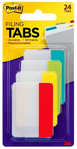 Book Cover Post-it Tabs, 2 inch Solid, Assorted Primary Colors, 6/Color, 4 Colors, 24/Pk (686-ALYR)