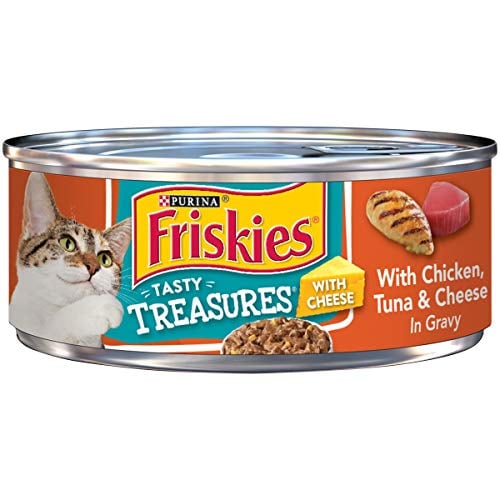 Book Cover Purina Friskies Gravy Wet Cat Food, Tasty Treasures With Chicken, Tuna & Cheese - (24) 5.5 oz. Cans