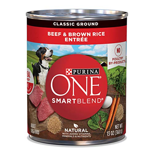 Book Cover Purina ONE Natural Pate Wet Dog Food, SmartBlend Beef & Brown Rice Entrée - (12) 13 oz. Cans
