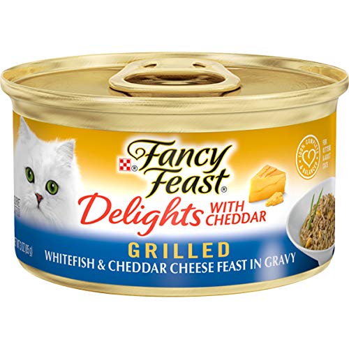 Book Cover Purina Fancy Feast Gravy Wet Cat Food, Delights Grilled Whitefish & Cheddar Cheese Feast in Gravy - (24) 3 oz. Cans