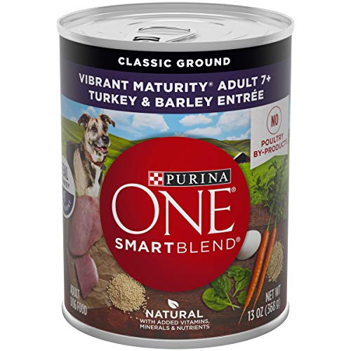 Book Cover Purina ONE Natural Senior Pate Wet Dog Food, SmartBlend Vibrant Maturity 7+ Turkey & Barley Entree - (12) 13 oz. Cans