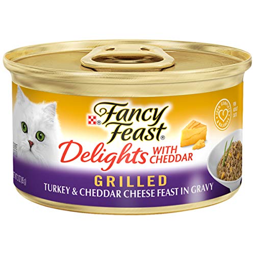 Book Cover Fancy Feast Wet Cat Food, Delights with Cheddar, Grilled Turkey & Cheddar Cheese Feast in Gravy, 3-Ounce Can, Pack of 24 by Purina Fancy Feast