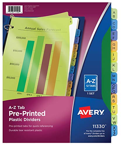 Book Cover Avery 11330 Preprinted Plastic Tab Dividers, 12-Tab, Letter