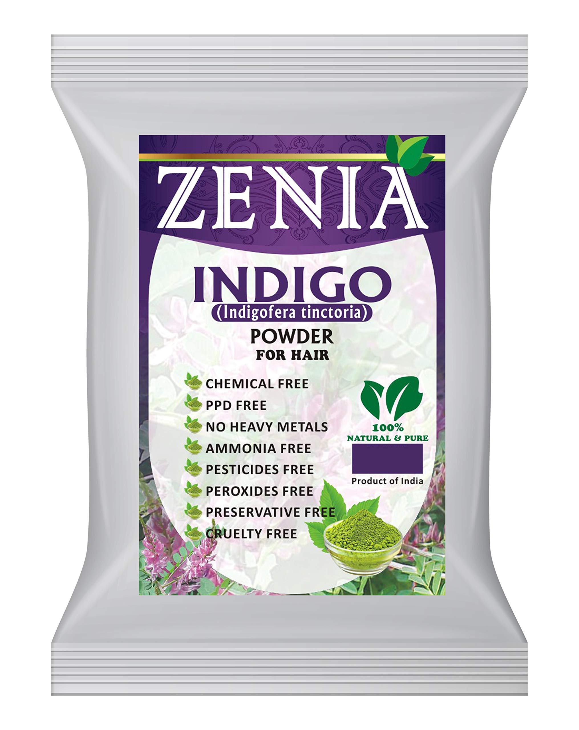 Book Cover Zenia Indigo Powder Hair & Beard Dye Color | 100 Grams (3.5 ounce) | 100% Natural Hair Dye | Color Hair to Black Naturally | 100% Pure | No Preservatives 3.52 Ounce (Pack of 1)