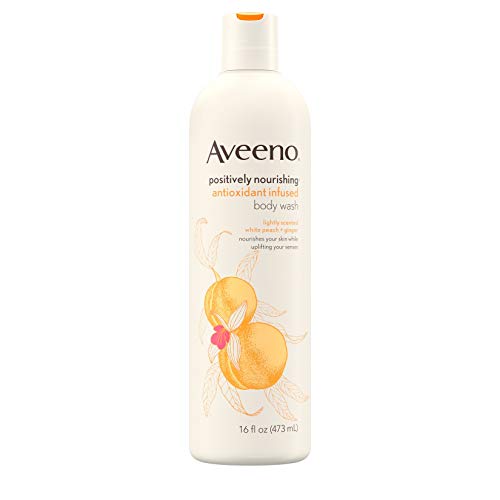 Book Cover Aveeno Positively Nourishing Antioxidant Infused Body Wash with White Peach & Ginger, Lightly Scented Daily Nourishing Body Wash, 16 fl. oz