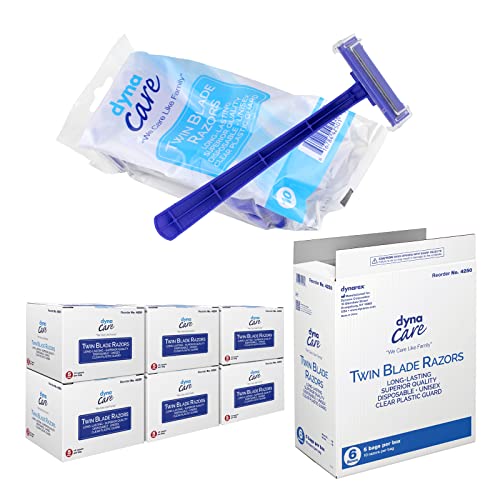 Book Cover Dynarex DynaCare Twin Blade Razors, Disposable Unisex Razor with Two Blades Provides Smooth, Close Shave, for Prior to Procedures or Tattoos, Blue, 6 Boxes - 50 Razors per Box