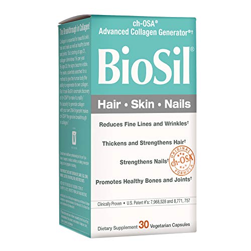 Book Cover BioSil by Natural Factors, Hair, Skin, Nails, Supports Healthy Growth and Strength, Vegan Collagen, Elastin and Keratin Generator, 30 Capsules