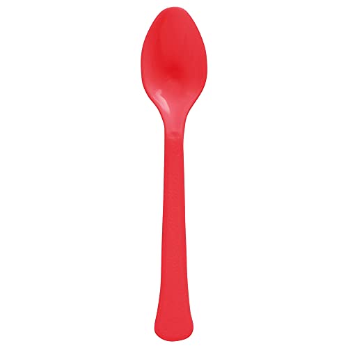 Book Cover amscan Apple Red Premium Heavy Duty Plastic Spoons, 50 Ct