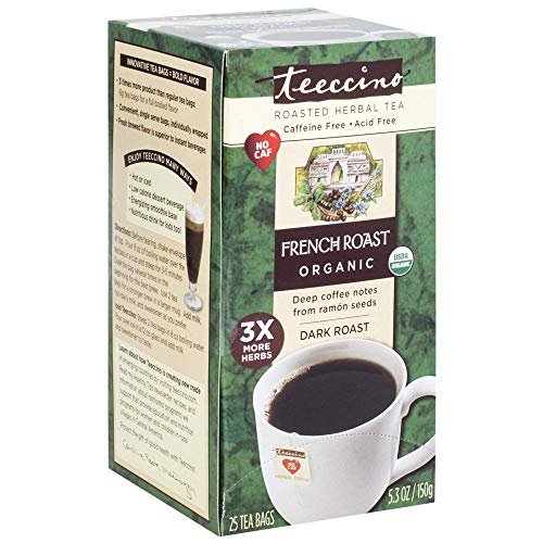 Book Cover Teeccino Herbal Coffee, French Roast, Caffeine-Free, 25-Count Tea Bag