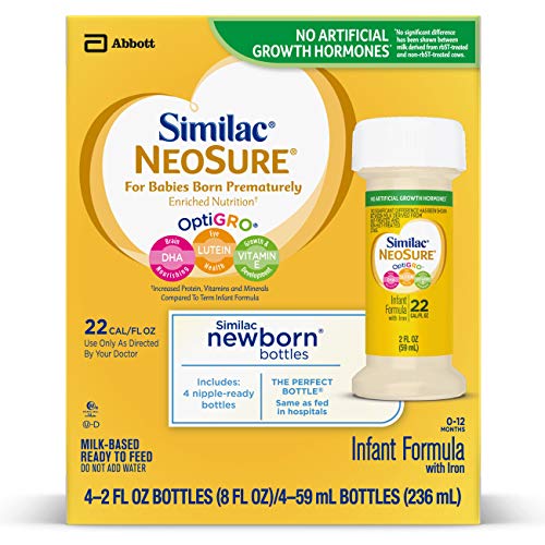 Book Cover Similac NeoSure Infant Formula with Iron, For Babies Born Prematurely, Ready-to-Feed bottles, 2 fl oz, 8 Bottles