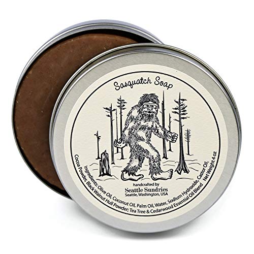 Book Cover Seattle Sundries | Sasquatch Soap Bar Natural Skin Care, 1 (4oz) Handmade Soap Bar in a Recyclable Travel Tin, Woodsy Scent - Camp & Bigfoot Gift Idea.