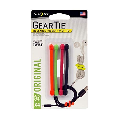 Book Cover Nite Ize GT3-4PK-A1 Original Gear, Reusable Rubber Twist Tie, Made in The USA, 3-Inch, 3