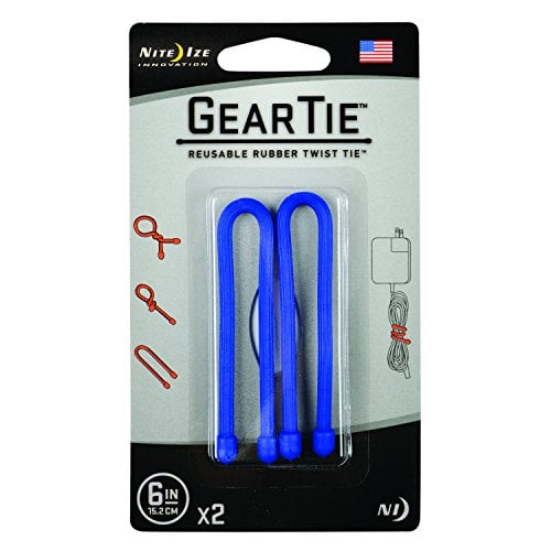 Book Cover Nite Ize Original Gear Tie, Reusable Rubber Twist Tie, 6-Inch, Blue, 2 Pack, Made in the USA