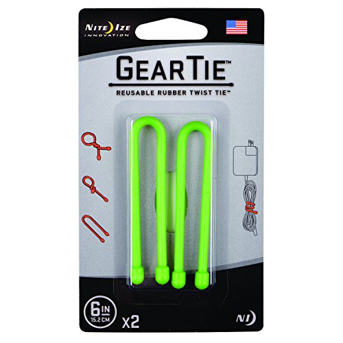 Book Cover Nite Ize GT6-2PK-17 Original Gear Tie, Reusable Rubber Twist Tie, Made in the USA, 6-Inch, Lime, 2 Pack