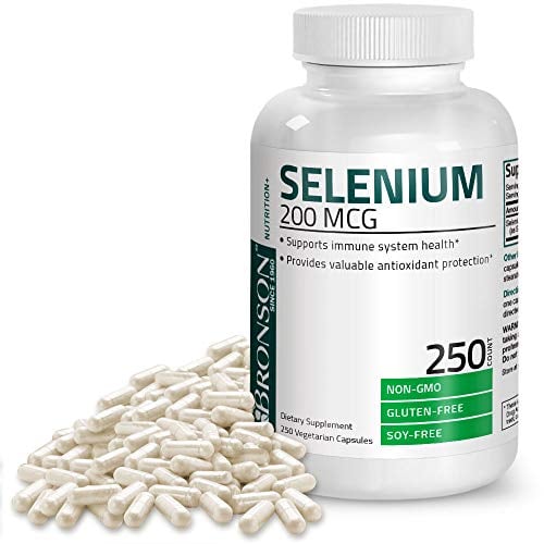 Book Cover Bronson Selenium 200 mcg for Immune System, Thyroid, Prostate and Heart Health â€“ Yeast Free Selenium Amino Acid Complex - Essential Trace Mineral with Superior Absorption, 250 Capsules