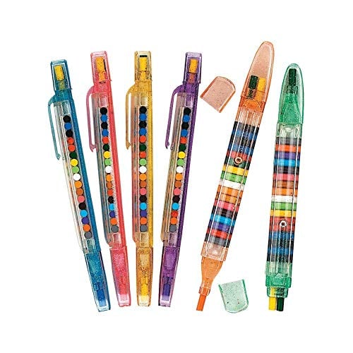 Book Cover Fun Express Transparent Glitter Stacking Point Crayons (Pack of 12) - Stationery and Crayons Toy