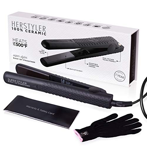 Book Cover Herstyler Superstyler Onyx Ceramic Flat Iron, Ceramic Hair Straightener With Adjustable Temperature, Travel-friendly Dual Voltage Flat Iron