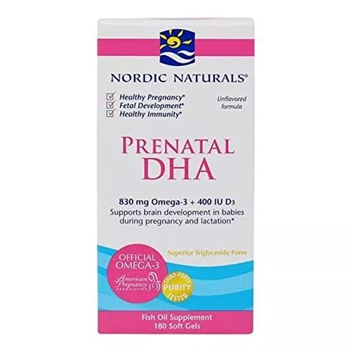 Book Cover Nordic Naturals Prenatal DHA, Unflavored - 830 mg Omega-3 + 400 IU Vitamin D3 - 180 Soft Gels - Supports Brain Development in Babies During Pregnancy & Lactation - Non-GMO - 90 Servings