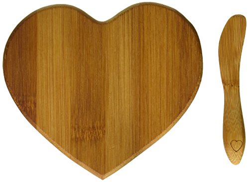 Book Cover Kate Aspen Tastefully Yours Heart-Shaped Bamboo Cheese Board, Miniature Cutting Board, Sage Green/Brown