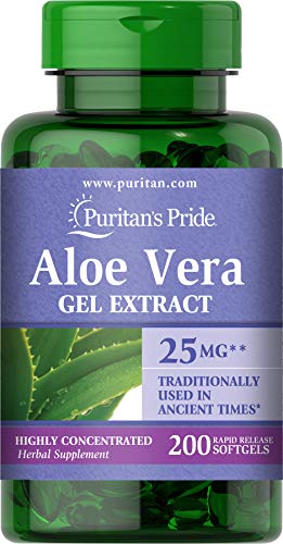 Book Cover Puritan's Pride Aloe Vera Extract 25mg (5000mg equivalent) Softgels, 200 Count (Packaging may vary)