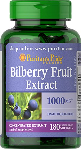 Book Cover Puritans Pride Bilberry 1000 Mg Softgels, 180 Count