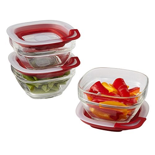 Book Cover Rubbermaid Easy Find Lids Glass Food Storage Container, 1 Cup, Racer Red, 3 Count