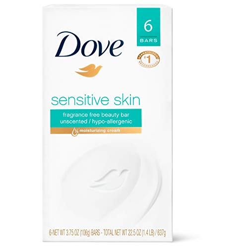 Book Cover Dove Sensitive Skin Bath Bars, Unscented - 4 Oz, 6 Ea