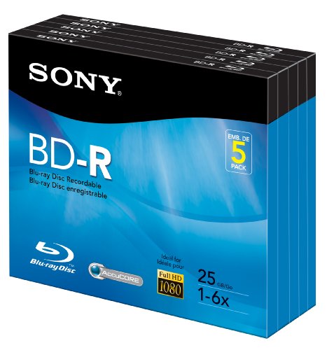 Book Cover Sony 5BNR25R3H 6x 25GB Recordable Blu-Ray Disc - 5 Pack