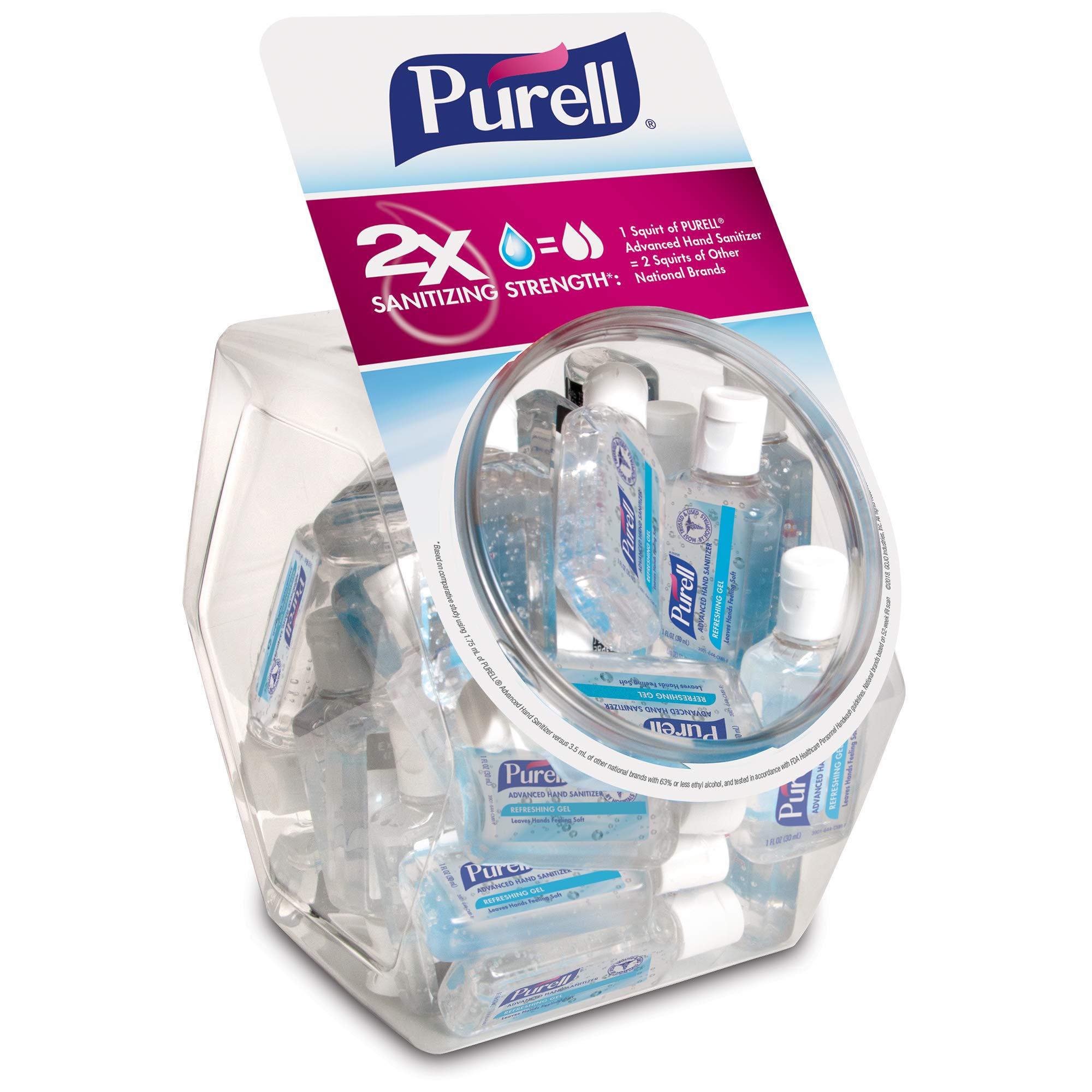 Book Cover Purell 3901-36-BWL Advanced Hand Sanitizer Refreshing Gel, Clean Scent, 1 Fl Oz Travel Size Flip-Cap Bottle with Display Bowl (Pack of 36)