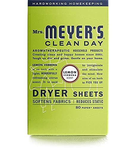 Book Cover Mrs. Meyer's Clean Day Dryer Sheets, 80 Count (Lemon Verbena, Pack - 1)