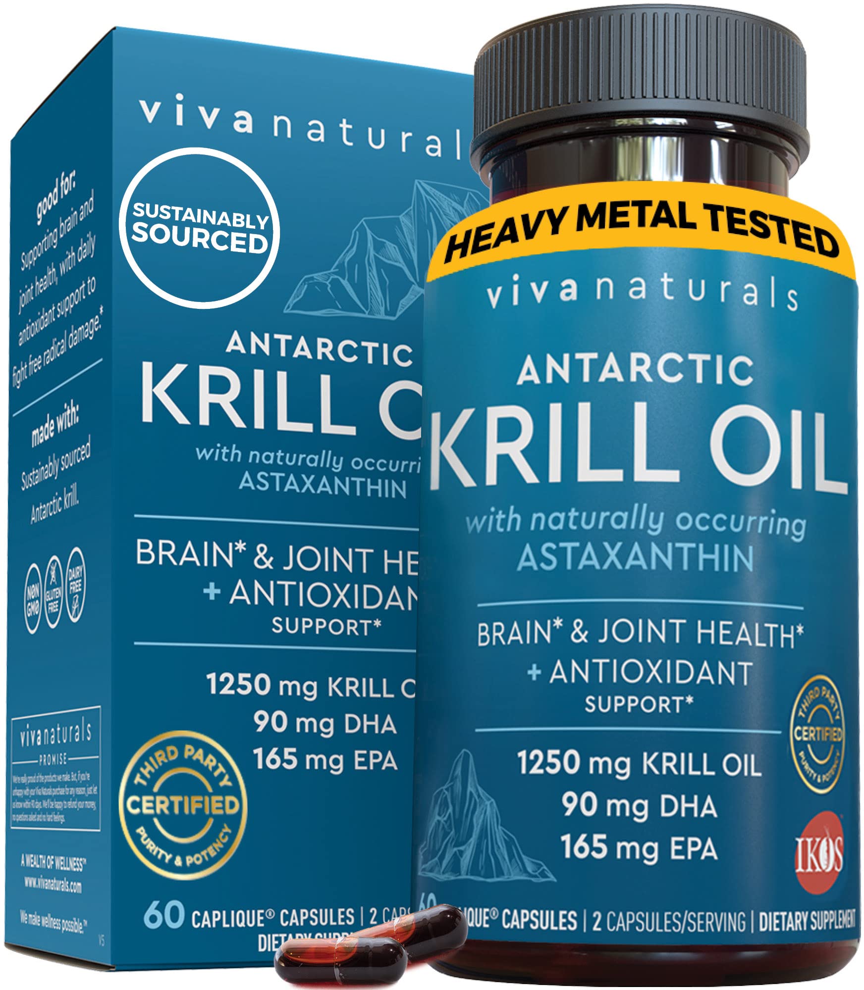 Book Cover Antarctic Krill Oil Omega 3 Fatty Acid Supplements 1250 mg, High Omega 3 EPA DHA and Astaxanthin Concentration, Joint Support and Brain Supplement with Antioxidant Properties, No Fish Burps, 60 Omega 3 Krill Oil Capsules 60 Count (Pack of 1)