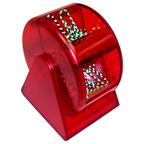 Book Cover Paper Clip Dispenser - Red Plastic Ferris Wheel, 5 Compartments with Colorful Clips, Cheap Office Supply, Fun Back to School Paper Clip Holder with Paper Clips.