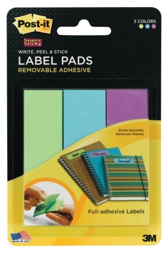 Book Cover Removable Label Pads, 1w x 3h, Limeade/Blue/Grape, 75 Labels/Pack