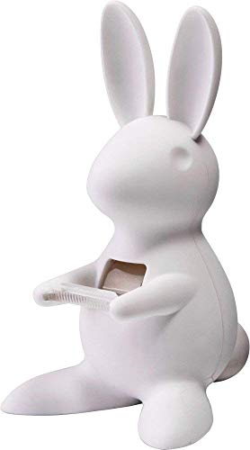 Book Cover Cute Bunny Desk Tape Dispenser for Home & Office, White, 3.7