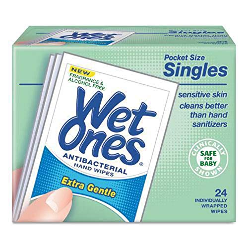 Book Cover WET ONES Sensitive Skin Hand Wipes, Singles Extra Gentle Fragrance & Alcohol Free 24 ea
