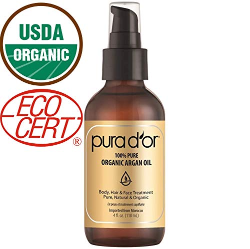Book Cover PURA D'OR Organic Moroccan Argan Oil (4oz) USDA Certified 100% Pure Cold Pressed Virgin Premium Grade Moisturizer Treatment for Dry & Damaged Skin, Hair, Face, Body, Scalp & Nails (Packaging May Vary)