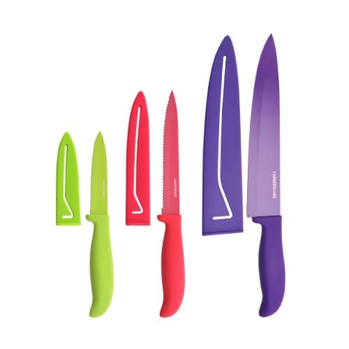 Book Cover Farberware Classic Color 6-Piece Non-Stick Resin Knife Set, 3, Red, Green, Purple