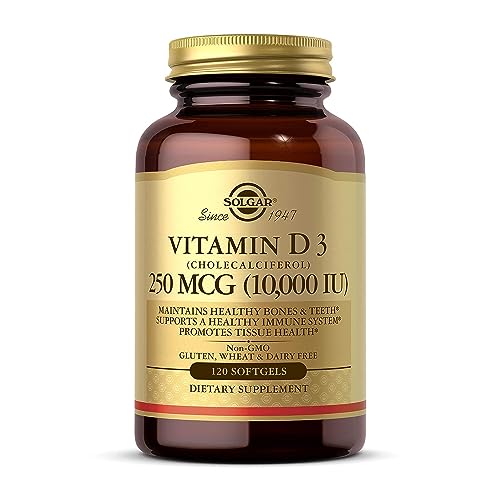 Book Cover Solgar Vitamin D3 (Cholecalciferol) 250 MCG (10,000 IU), 120 Softgels - Helps Maintain Healthy Bones & Teeth - Immune System Support - Non GMO, Gluten/ Dairy Free - 120 Servings